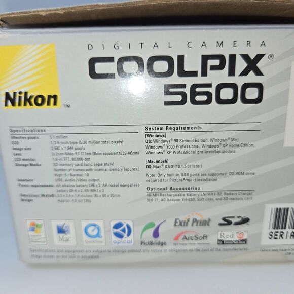Nikon Coolpix 5600 5.1MP Digital Camera 3x Optic E5600 Original Box Manual Case - Picture 5 of 16